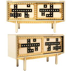 Italian Brass and Murano Glass Credenzas 1