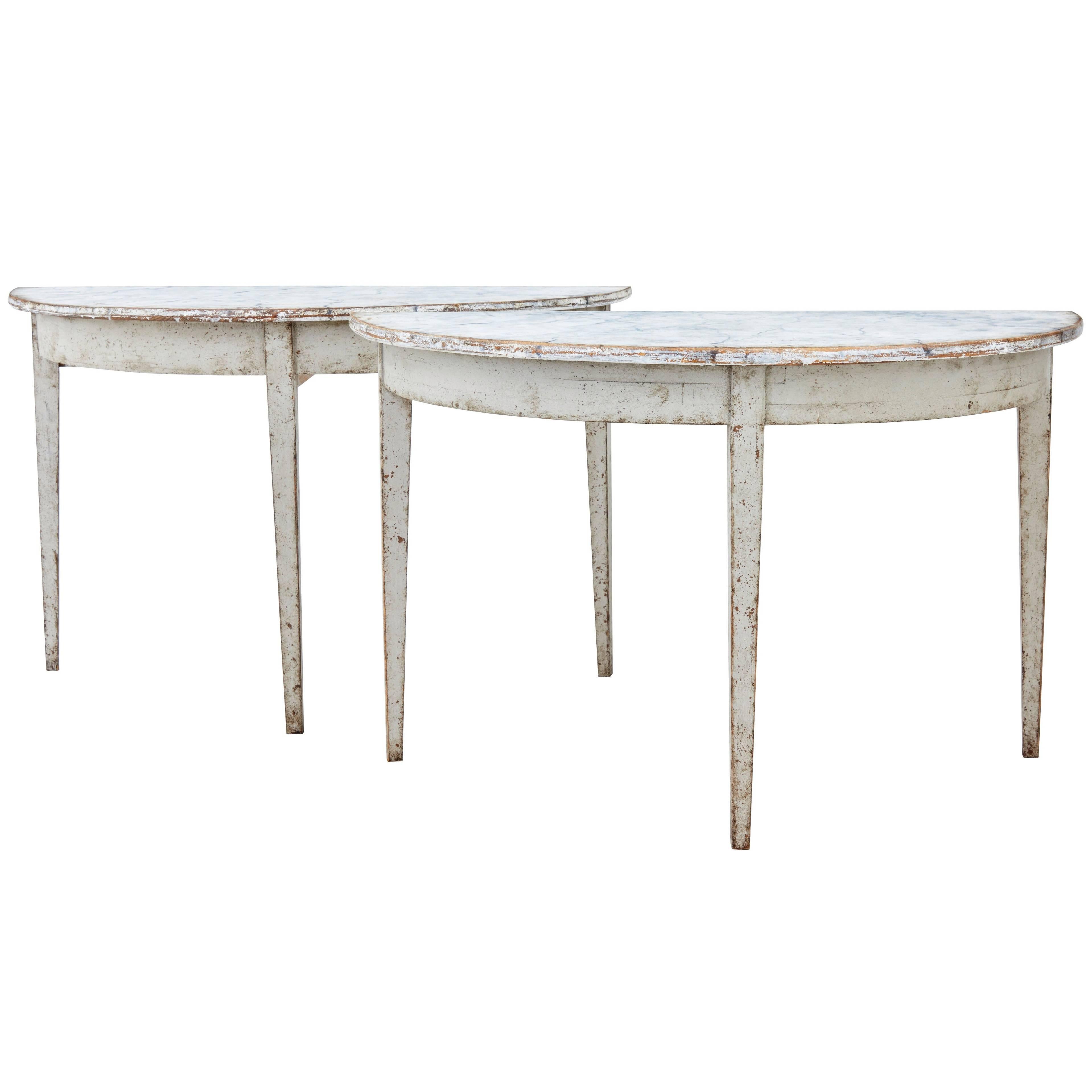 Pair of 19th Century Painted Swedish Demilune Tables