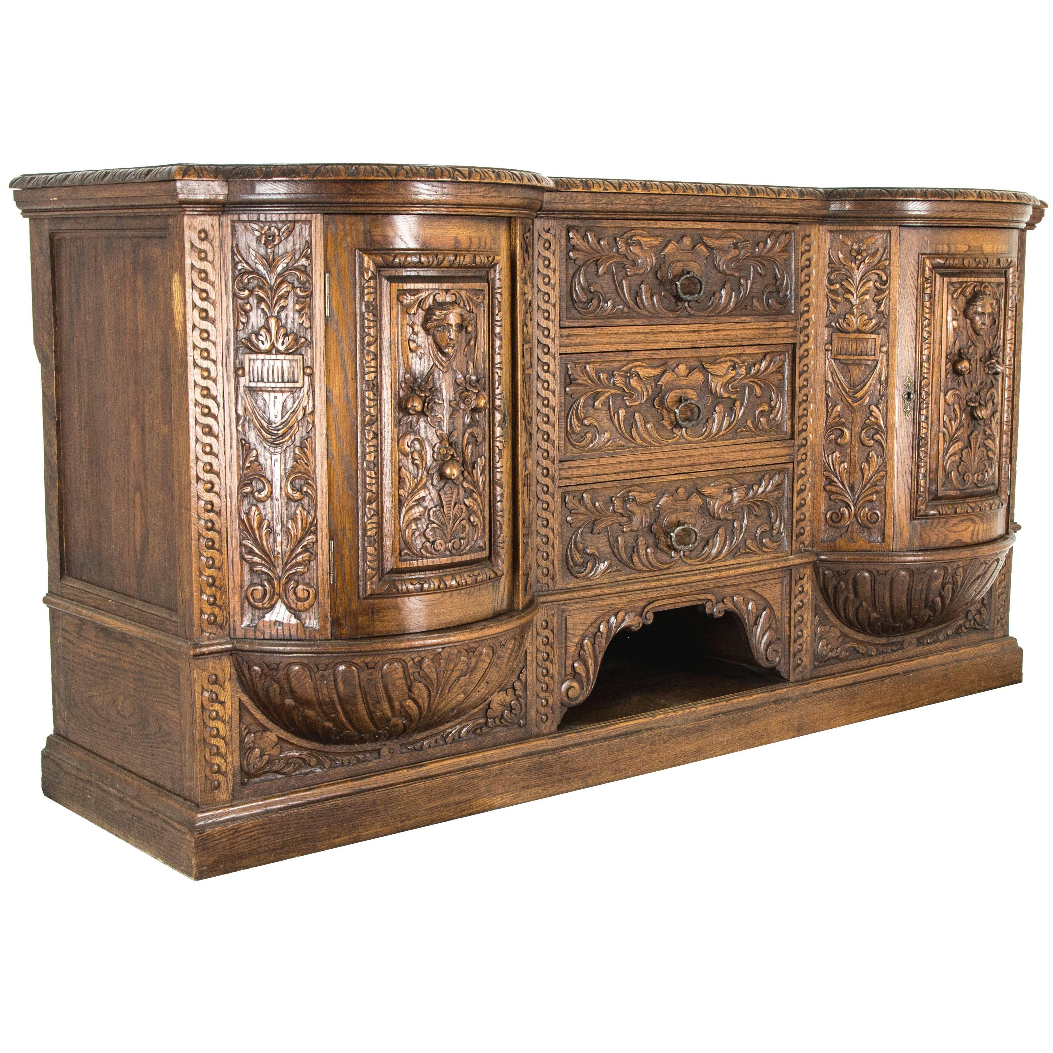Magnificent Heavily Carved Victorian Oak Sideboard, Buffet  REDUCED!