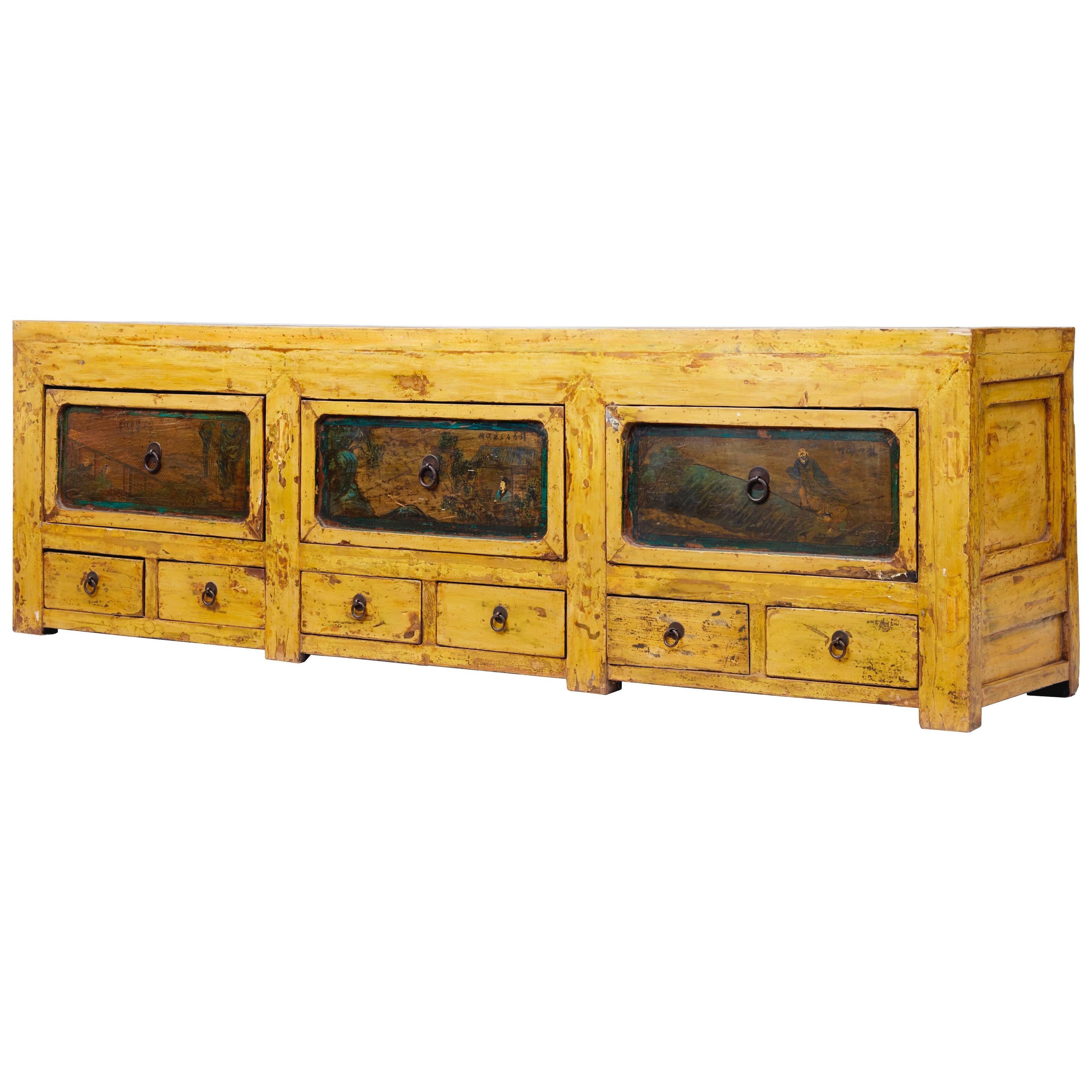 19th Century Chinese Yellow Lacquered Low Sideboard