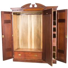 Large Antique Scottish Victorian Three-Door Walnut Armoire, Wardrobe, Closet