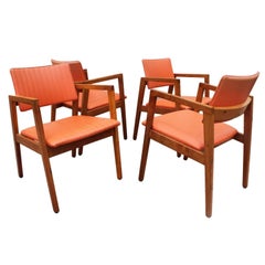 Set of Four Mid-Century Modern Vinyl & Walnut Armchairs, the Marble Furniture Co