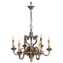 Antique Six Lights Silver Plated Heavy Bronze Chandelier Baroque Louis XIV, 1890 4