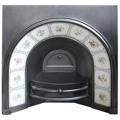 Rare Large Victorian Arched Fireplace Grate with Tiles 11