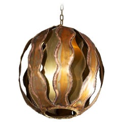 1970s Feldman Brutalist Burnished Metal Pendant Light