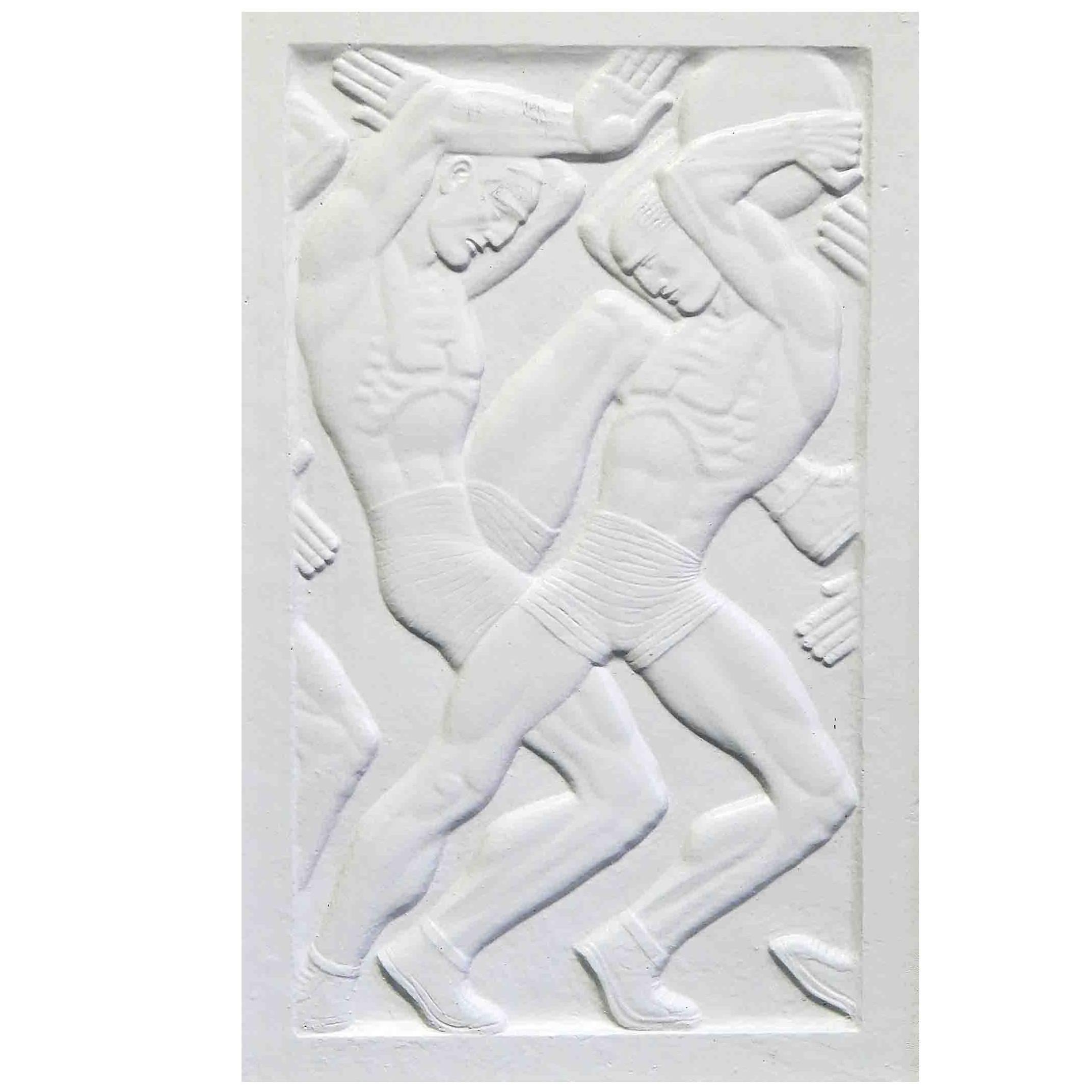 "Fighting for the Medicine Ball, " Remarkable Art Deco Relief Panel, 1930s