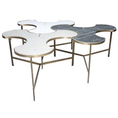 Custom Marble and Brass Trefoil Puzzle Tables