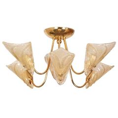 Mid-Century Chandelier Six-Light Murano Glass Leaves by Carlo Nason for Mazzega 2