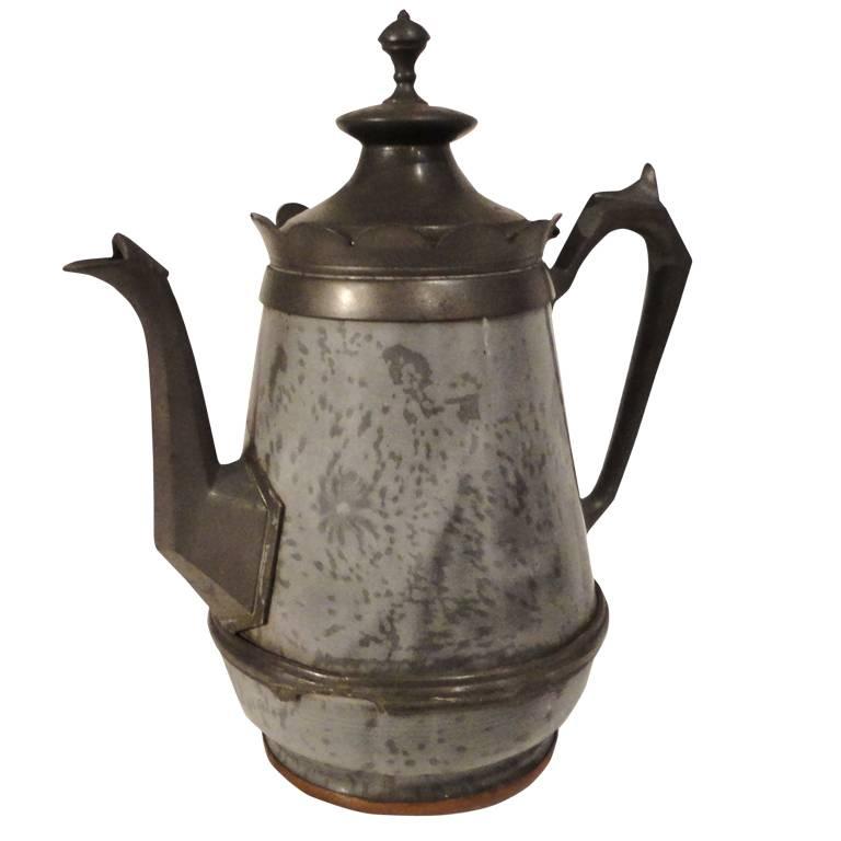 Early 19th Century Pewter and Granite Coffee Pot, Dated 1818 For Sale