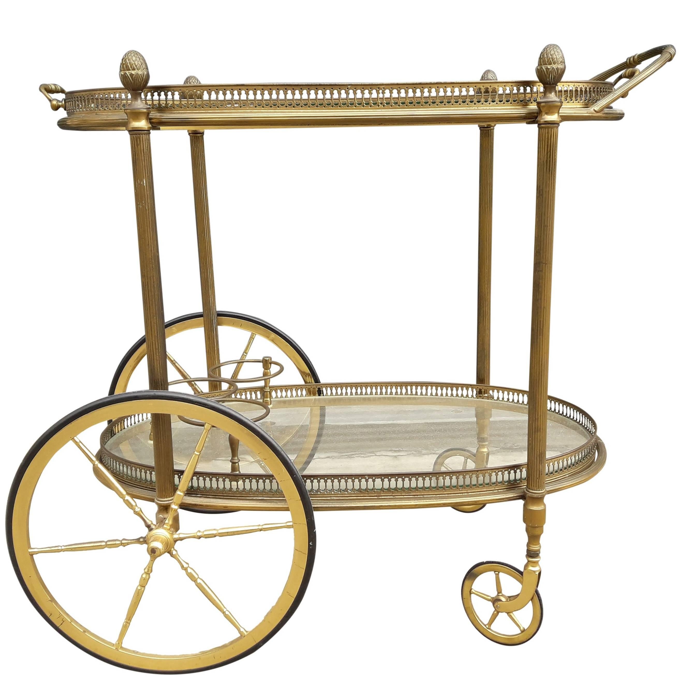 Decorative French Drinks Cart of Brass with Serving Tray Top For Sale