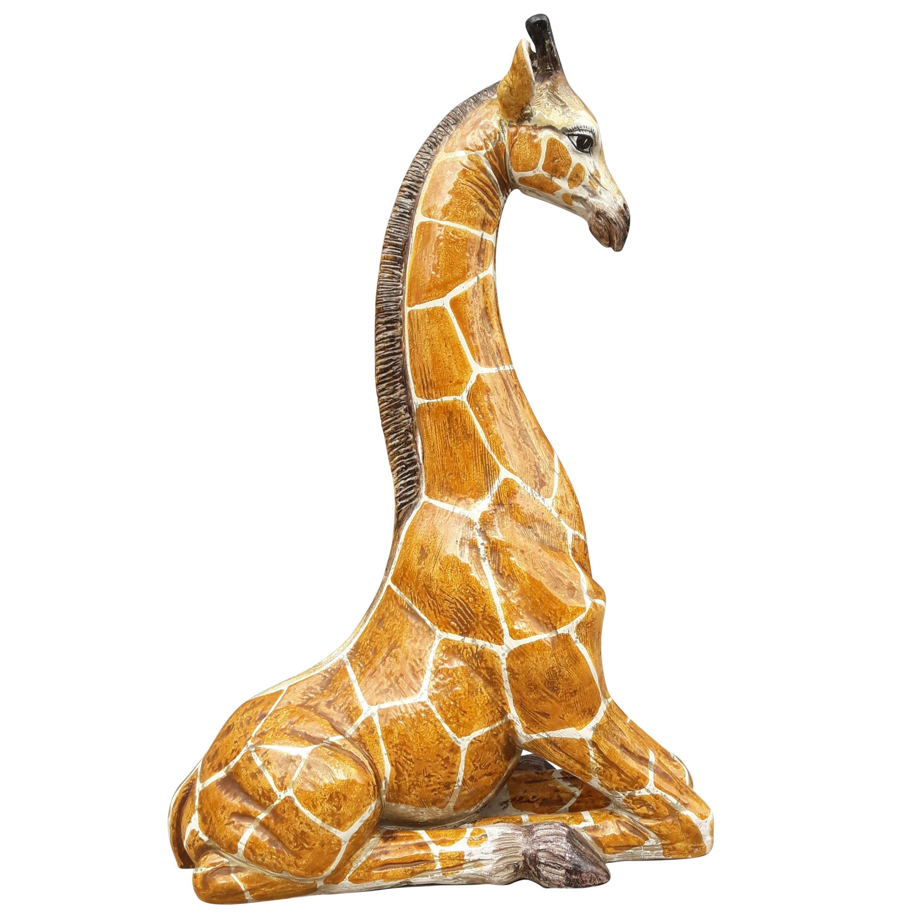 Stunning Italian Vintage Ceramic Seated Animal Giraffe, Mid-Century Decorative For Sale