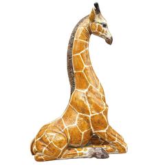 Stunning Italian Vintage Ceramic Seated Animal Giraffe, Mid-Century Decorative