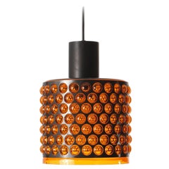 Pendant Light, Orange Acrylic Glass Black Metal, 1970