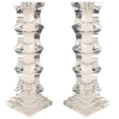 Sculptural Pair of Lucite Candleholders