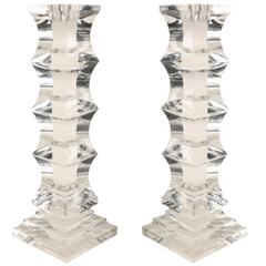 Sculptural Pair of Lucite Candleholders 4