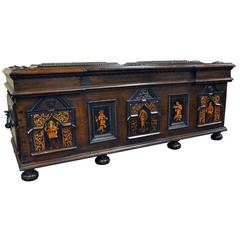 Large 18th Century Antique Spanish Trunk Blanket Chest with Marquetry Insets