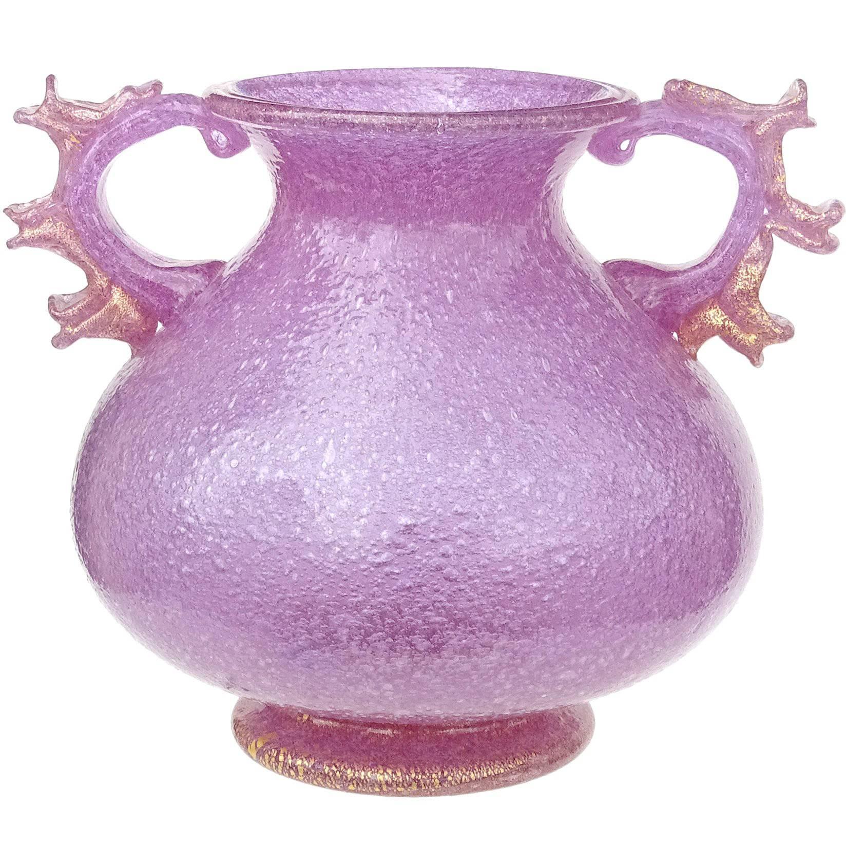 Napoleone Martinuzzi Pulegoso Purple Alexandrite Gold Italian Art Glass Vase