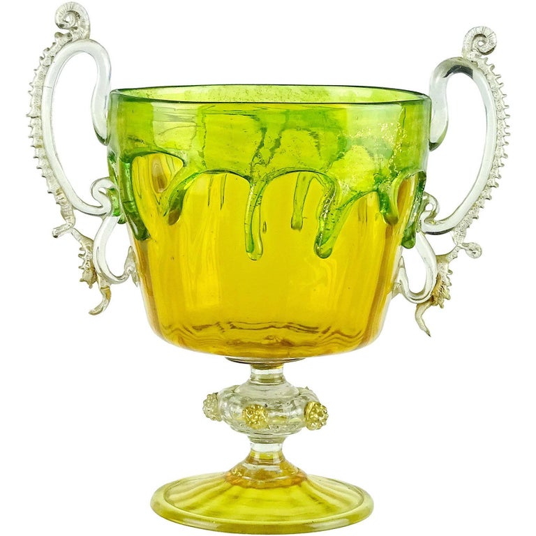 Murano C. V. M. Yellow Green Drip Gold Italian Art Glass