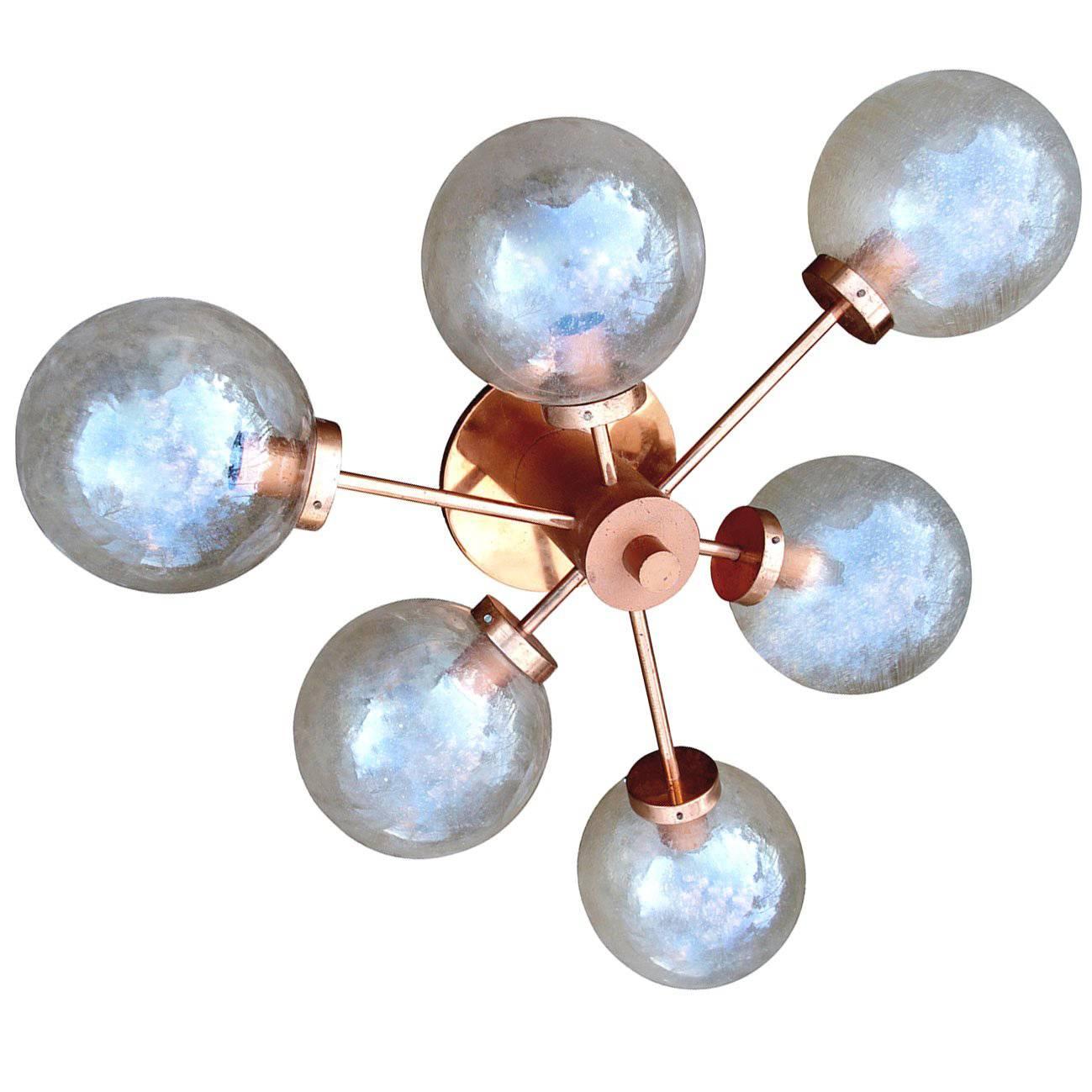 Grand lustre encastré Spoutnik avec globes en verre bullé Allemagne, années 1960 en vente