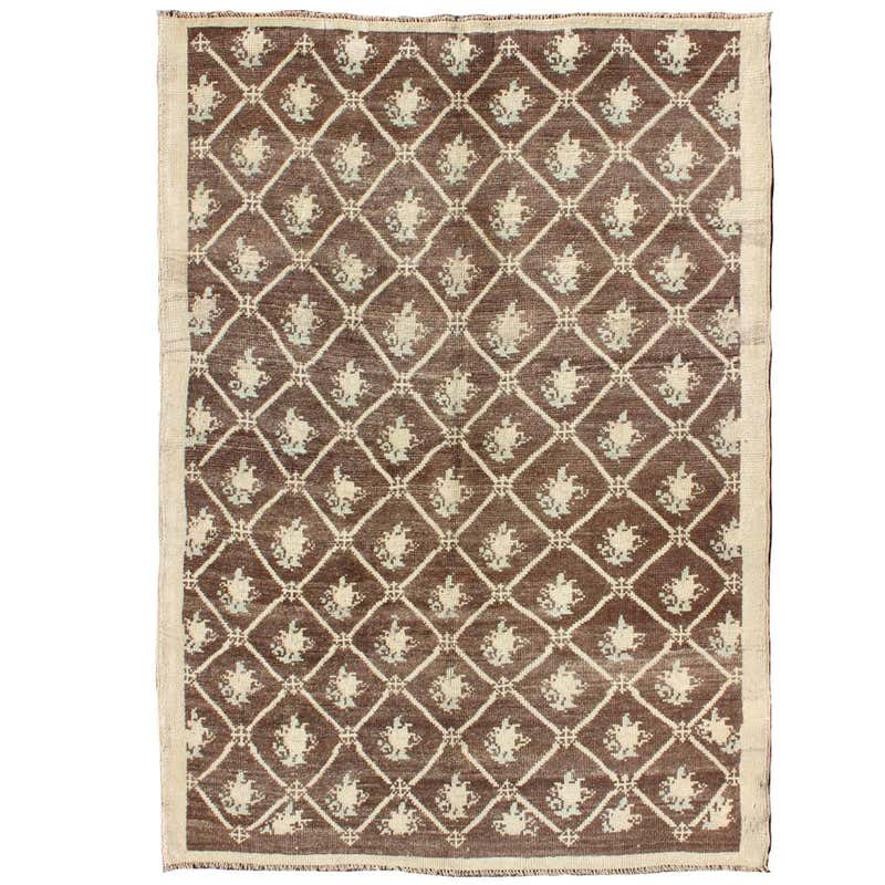 All-Over Floral Design Turkish Rug in Shades of Brown For Sale at 1stDibs