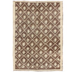 All-Over Design Turkish Tulu Carpet in Shades of Brown and Cream