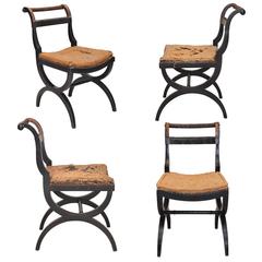 Set of Four English Early 19th Century Regency X-Frame Side Chairs, circa 1810