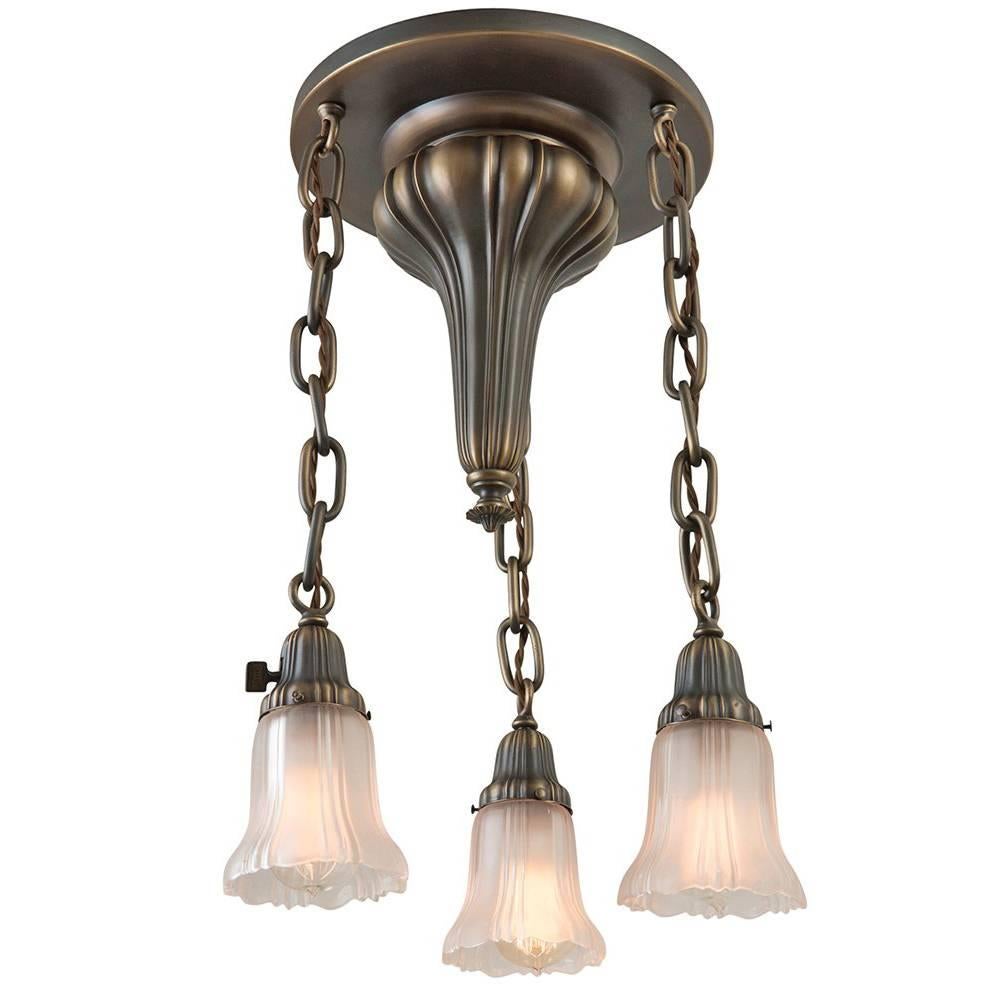 Three-Light Ornate Sheffield Shower with Sheffield Shades, circa 1920s For Sale