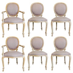 Set of Six Carved Rope Dining Chairs with Whitewashed Finish