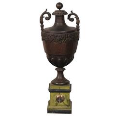 Early 19th Century Probably French Tole Urn with Finial and Faux, Porphry Finish