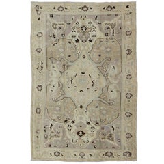 Earthy Vintage Turkish Oushak Carpet with Multi-Medallions and Neutral Colors