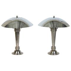 Vintage Pair of Art Deco Style Chrome Table Lamps