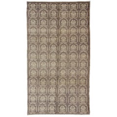 All-Over Design Vintage Turkish Tulu Carpet with Cream and Gray/Aubergine 