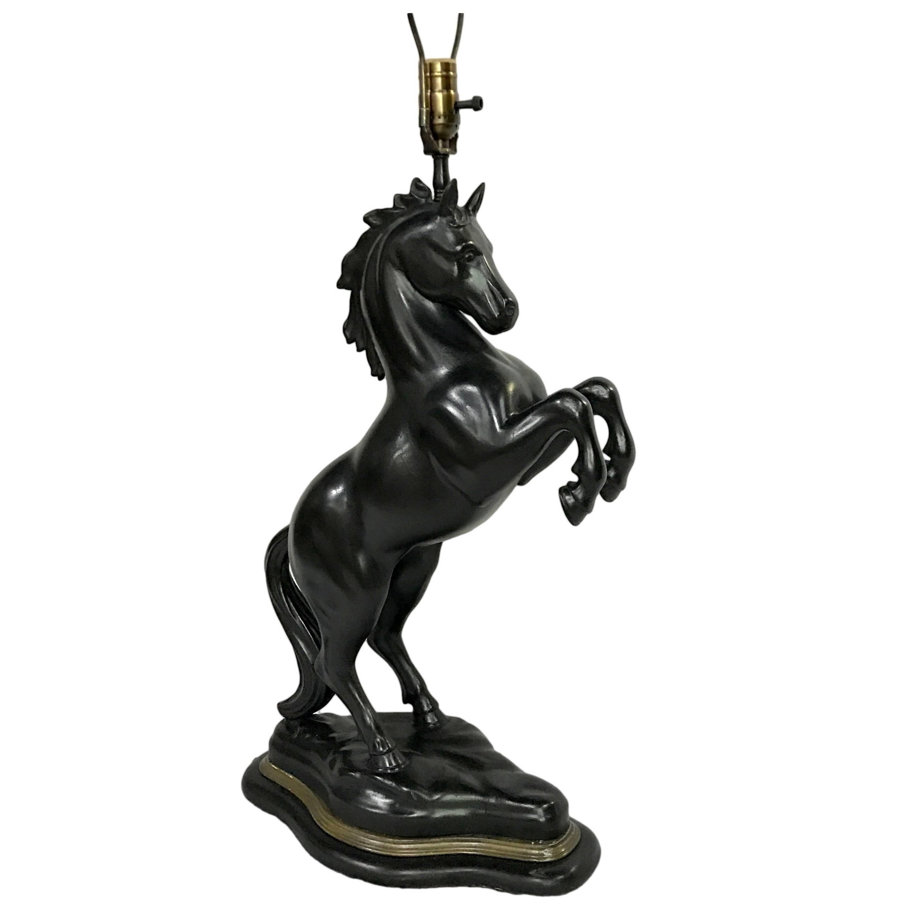 Large Carved Wood Horse Lamp