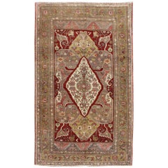Vintage Unique Turkish Oushak Carpet with Medallion Design and Intricate Floral Motifs