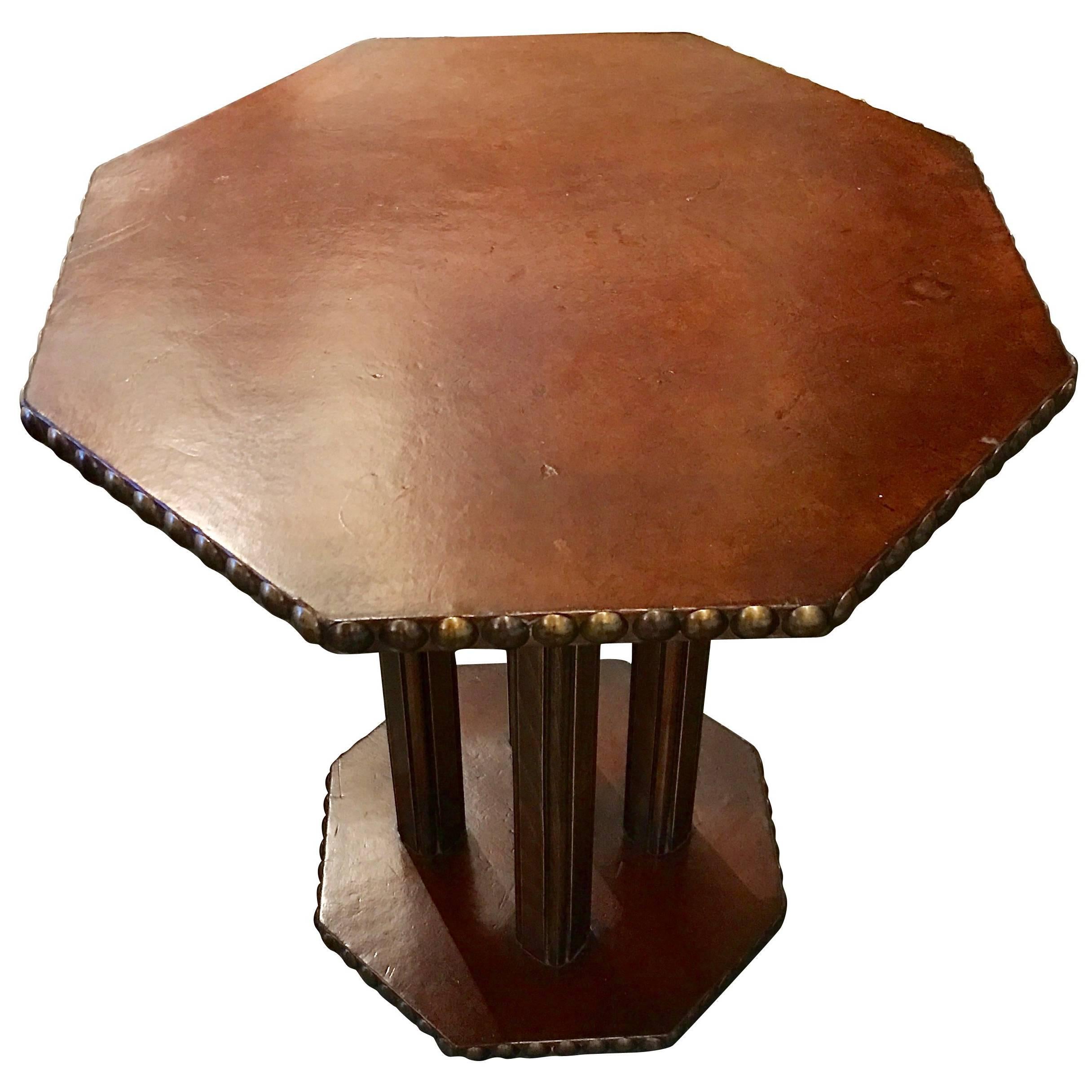 Octagonal Leather Side Table, England, 1930s