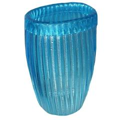 Big Acquamare and Silver Leaf Cenedese 1950 Murano Glass Vase