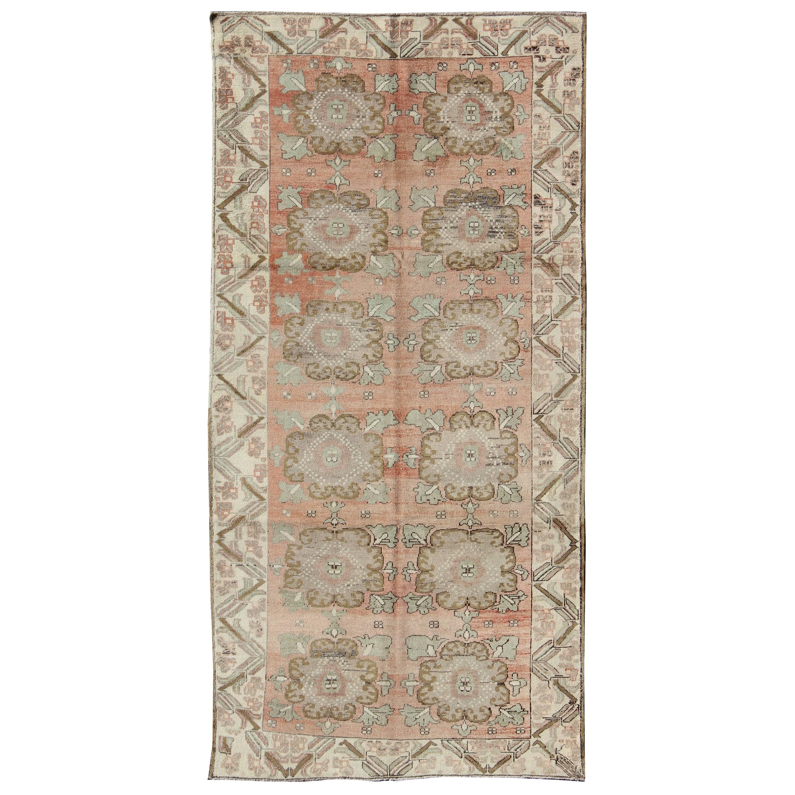 Vintage Turkish Oushak Carpet with Rust Red Ground and Elegant Medallions