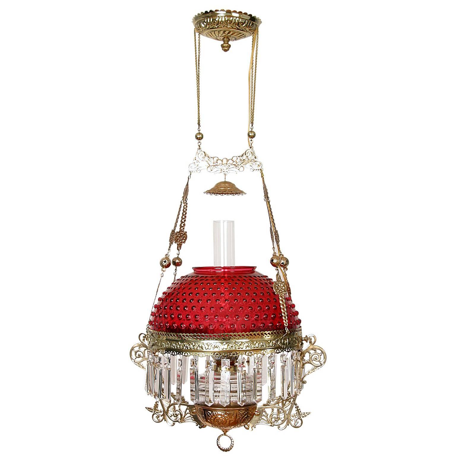 Victorian Parlor Lamp with Cranbury Hobnail Shade For Sale