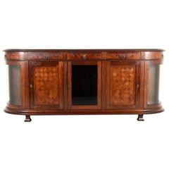 Antique French Mahogany Buffet with Curved Glass Side Doors Circa 1910
