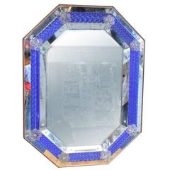 Amazing Octagonal Deep Blue and Cristal Venetian Mirror