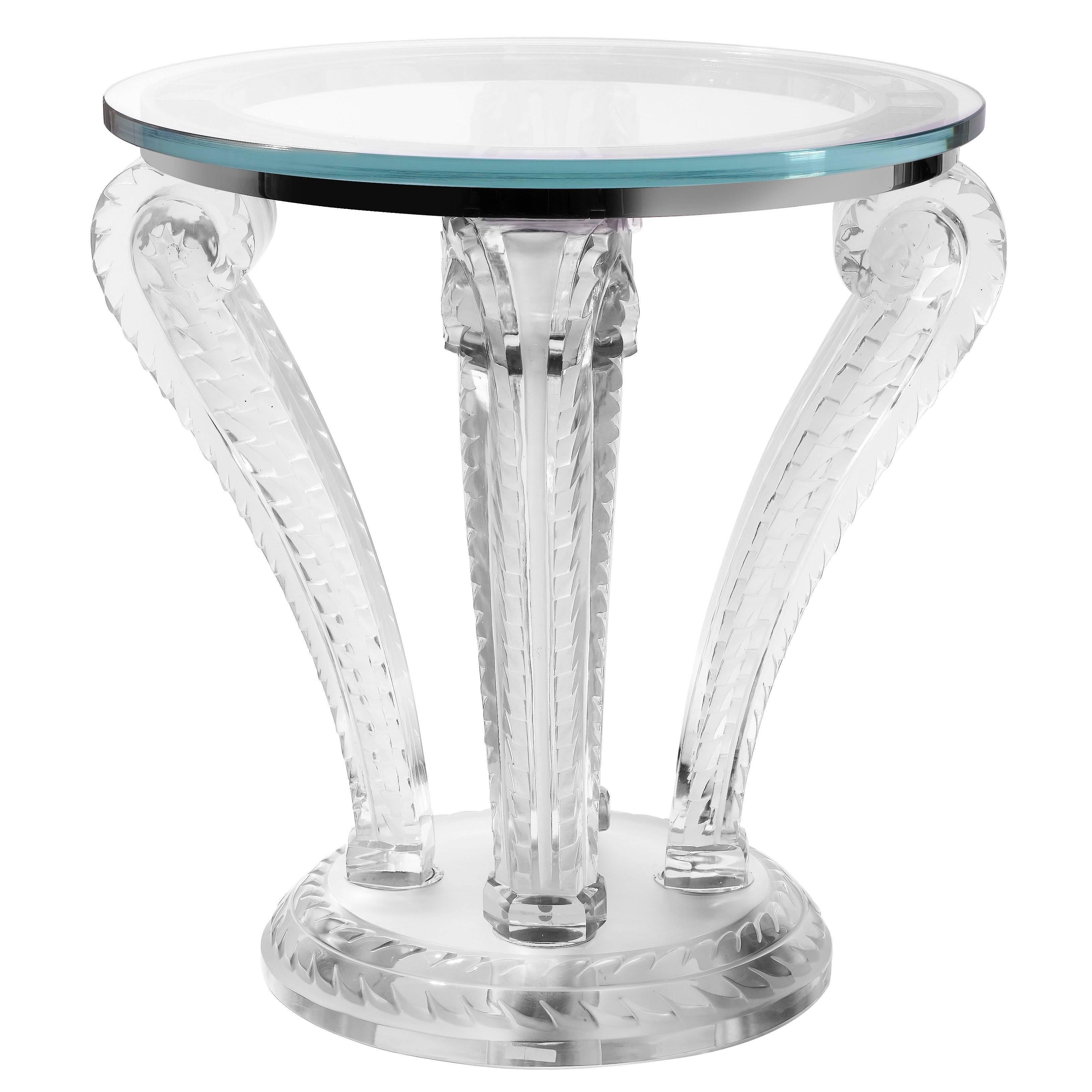 Lalique Marsan Crystal Pedestal Side Table For Sale