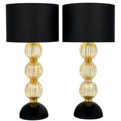Pair of Italian “Avventurina” Murano Glass Lamps