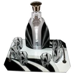 Retro Art Deco Czech Decanter Set with Matching Tray by Karl Palda
