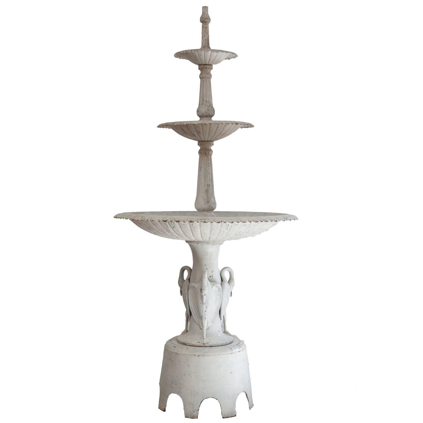 Vintage Cast Iron Three-Tier Heron Reclaimed Fountain