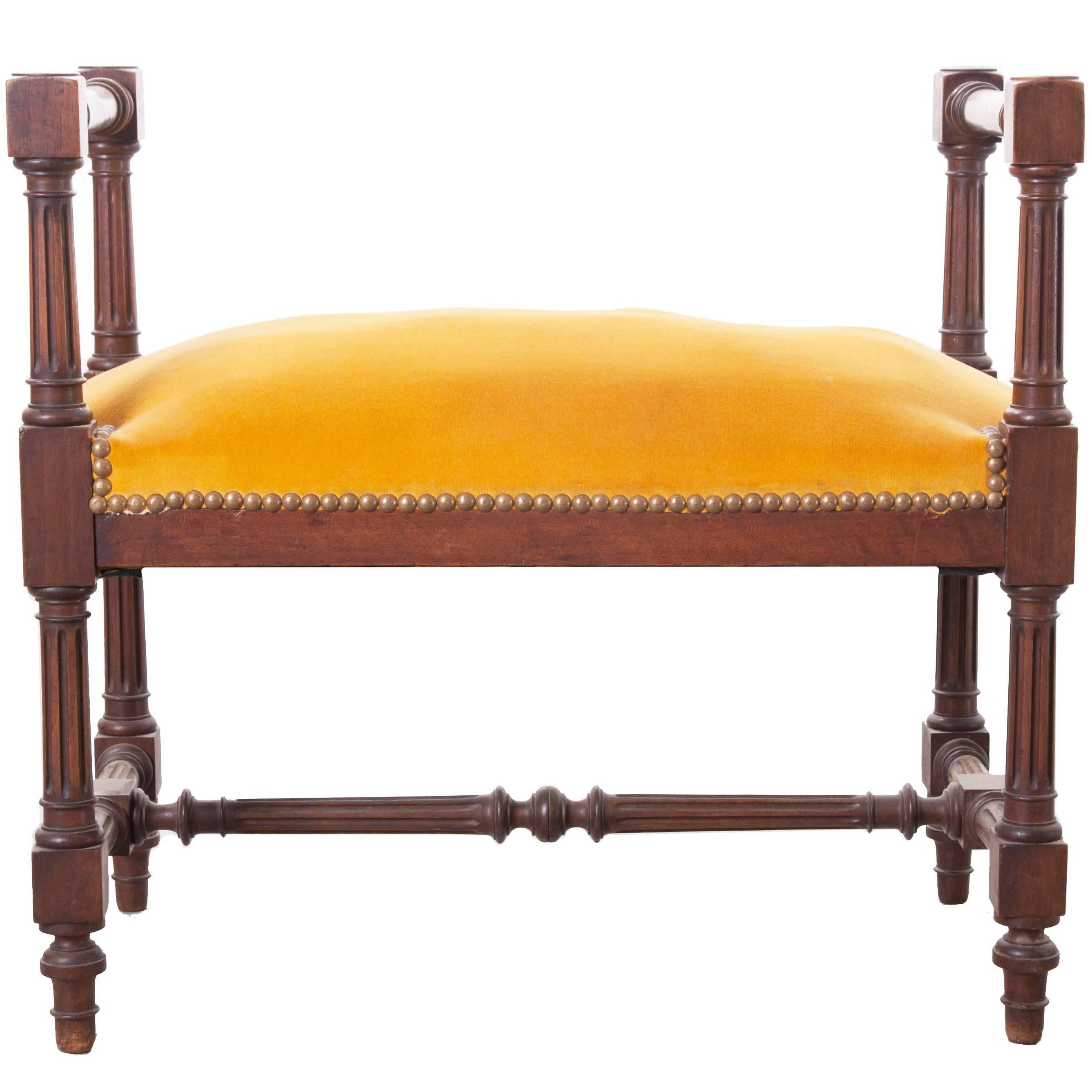 French 19th Century Mahogany Louis XVI Style Upholstered Stool