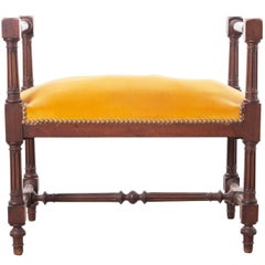 Antique French 19th Century Mahogany Louis XVI Style Upholstered Stool