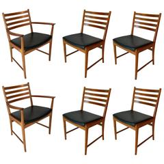 Set of Six Teak and Leather Dining Chairs by Kai Lyngfeldt Larsen for Vejen