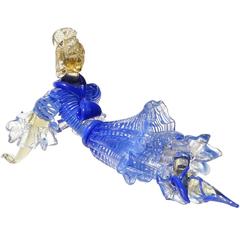 Seguso Vetri d'Arte Murano Blue Stripes Dress Italian Art Glass Ballerina Figure 5