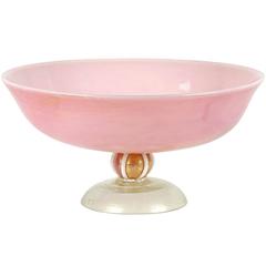 Murano Pink Opal Gold Flecks Incamiciato Italian Art Glass Centerpiece Bowl