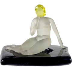 Murano Art Deco Satin Surface Reclining Nude Italian Glass Woman Figurine
